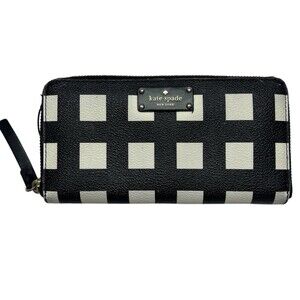 Kate Spade Wallet Womens One Size Black White Check Zip-Around Wristlet READ